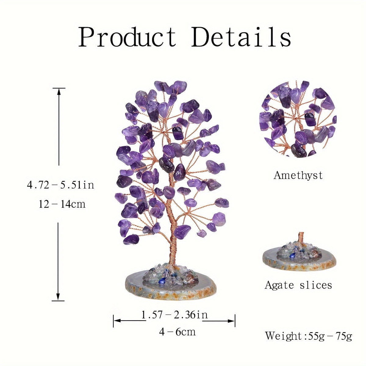Natural Amethyst Tree of Life, Crystal Tree with Agate Base, Handmade Gemstone Tree Desktop Decoration, Lucky Money Tree Bonsai, Home Decoration, Spiritual and Mysterious Gift