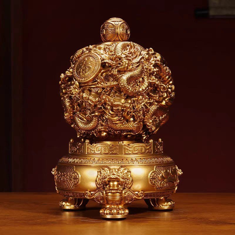 Nine Turns Qiankun Ding Brass Ornament, Dragon Mascot Statue for Living Room & Office, Prosperity Decor for Store Opening Housewarming Gift