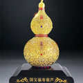 Gold Plated Filigree Gourd Ornament with Base, Blessing & Longevity Chinese Craft Statue, Premium Decor & Gift