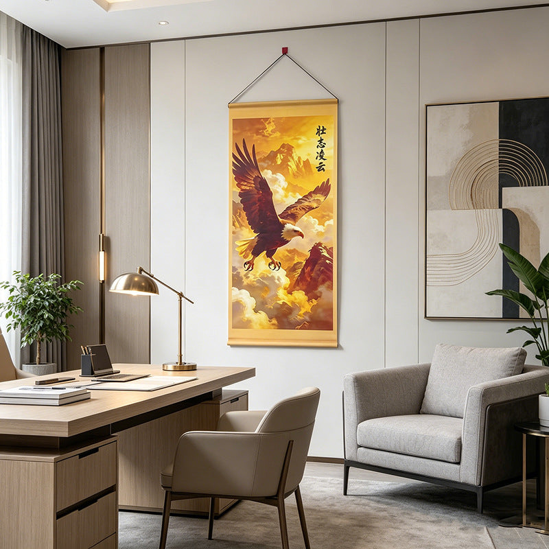 Nuevo Pergamino Colgante "Ambición Elevándose Alto", Gran Prospecto Arte de Pared Estilo Chino, Decoración para Sala de Estar, Entrada, Oficina y Pasillo