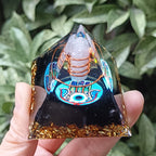 Handmade Resin Pyramid with Natural Crystal Chips, Tabletop Ornament for Home & Office, Gift Idea