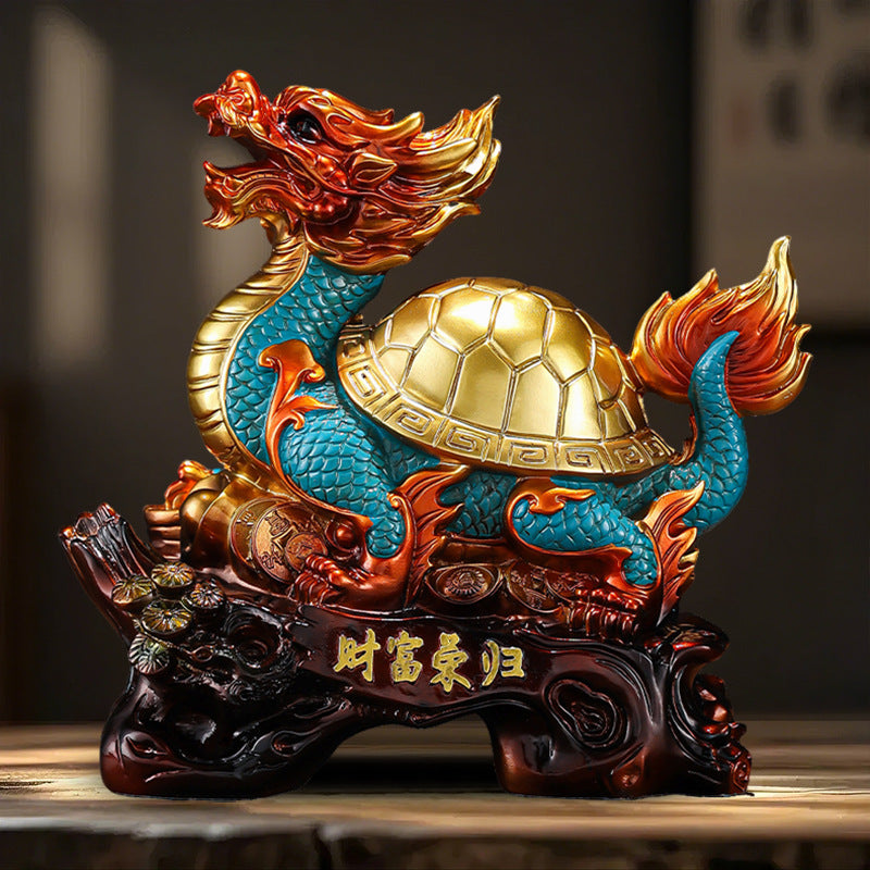 Dragon Turtle Feng Shui Ornament, Wealth Attracting Decor for Office Desk, Living Room & Entryway, Business Gift for Grand Opening & Housewarming