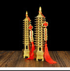 9/13 Layers Brass Wenchang Tower Statue, Feng Shui Pagoda Ornament, Study Desktop Decoration, Career & Academic Luck Home Office Decor