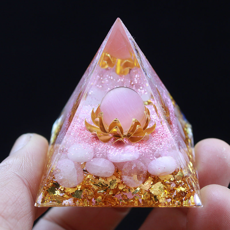 Resin Pyramid Ornament with Crystal Chips, Handmade Craft for Home Decoration