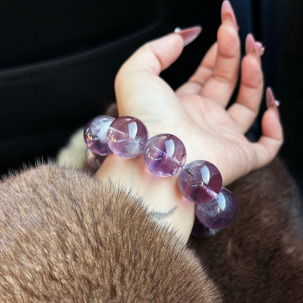 Natural Extra Large Dominant Purple Rabbit Hair Crystal Bracelet for Women, Original Design Nine Purple Li Fire Raw Stone Fortune-Turning Bracelet