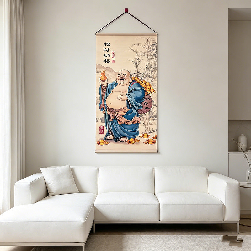 Chinese Style Maitreya Buddha Painting, New Chinese Wall Art, Blessing Wall Hanging for Entryway, Tea Room & Dining Room Decor