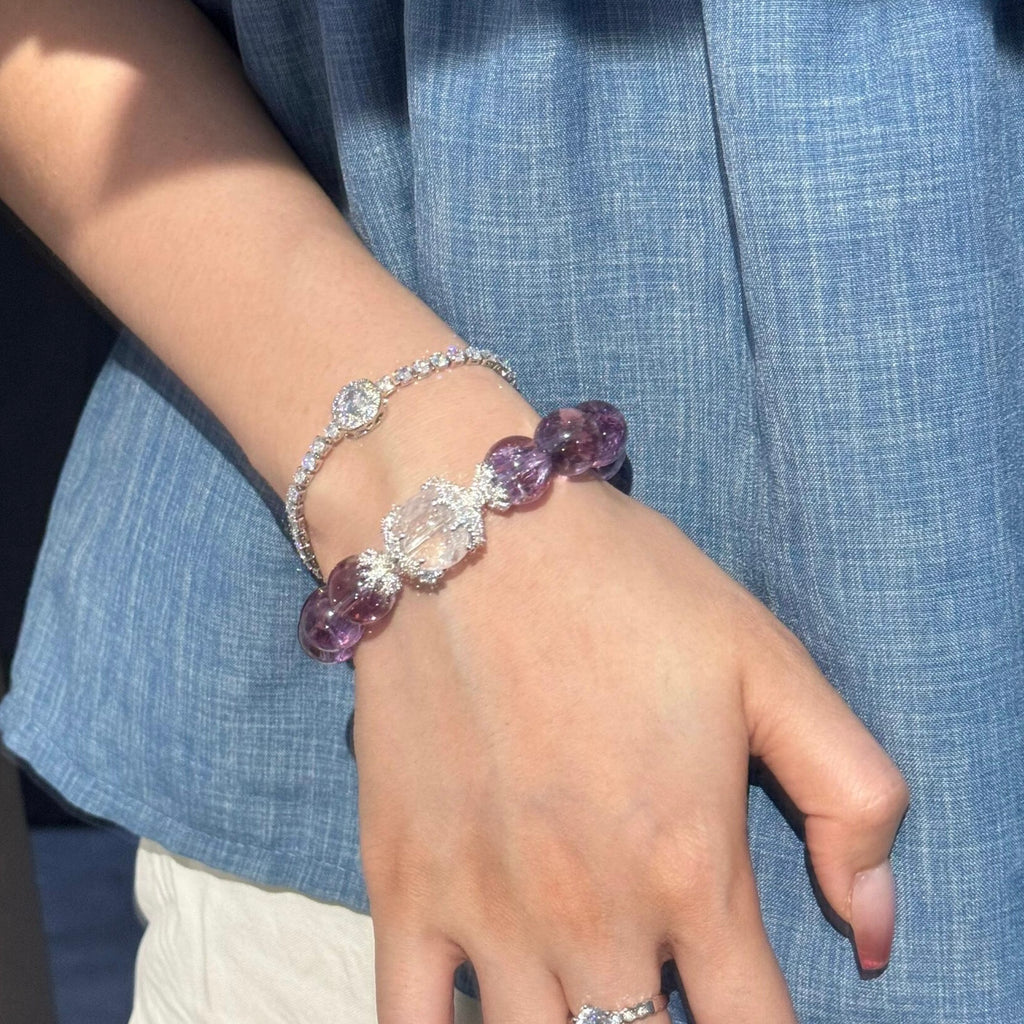 Natural Amethyst Azeztulite Bracelet for Women, Single Strand Minimalist Design, Fashionable Unique Jewelry, Perfect Best Friend Gift