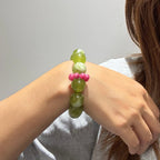 Natural Serpentine Grape Milk Cap Crystal Bracelet for Women, Single Strand Wenwan Jewelry with Rhodonite Running Ring