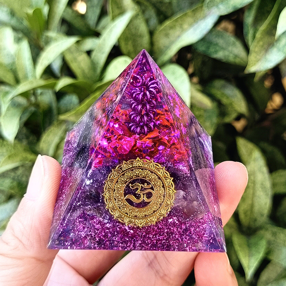Crystal Chips Resin Pyramid, Handmade Ornament for Home & Office Decor, Gift