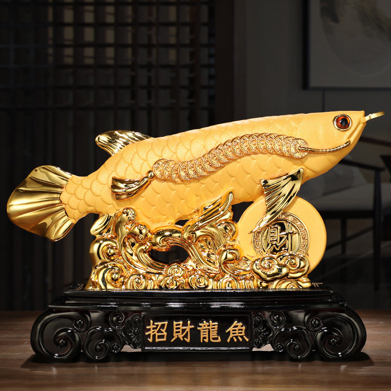 Golden Dragon Fish Ornament, Electroplated Gold Resin Craft, Creative Fortune Fish Statue, Business Opening Gift for Office & Store