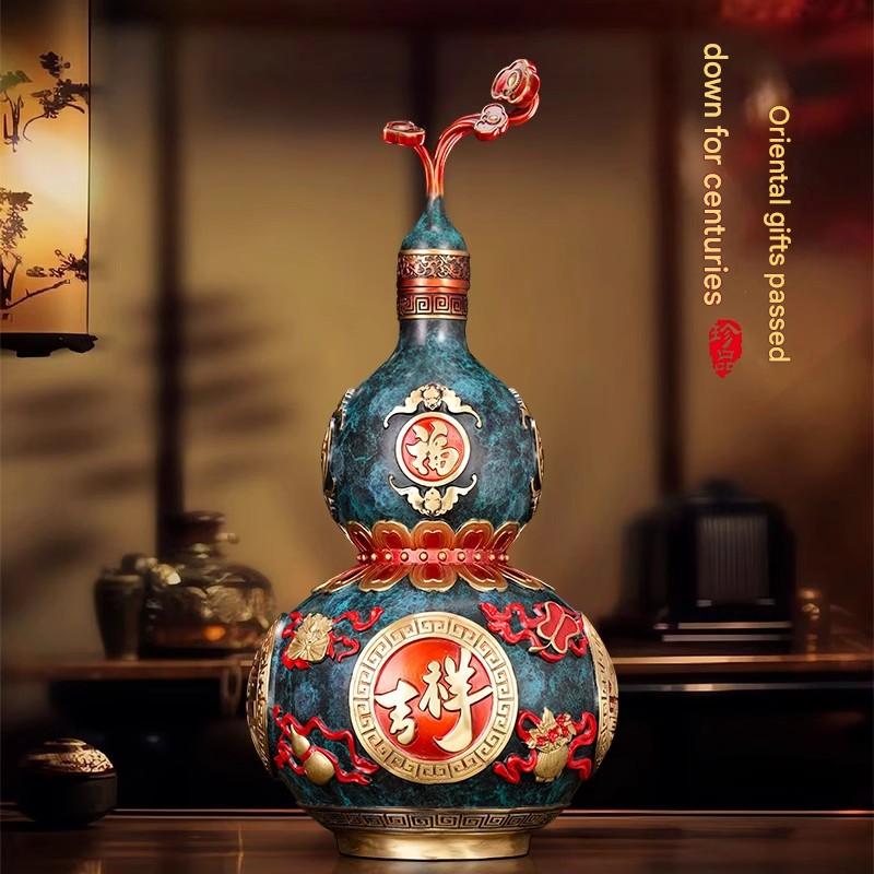 Eight Treasures Gourd Copper Ornament, Handcrafted Hollow Openable Brass Gourd Pendant, Chinese Style Home & Office Decor