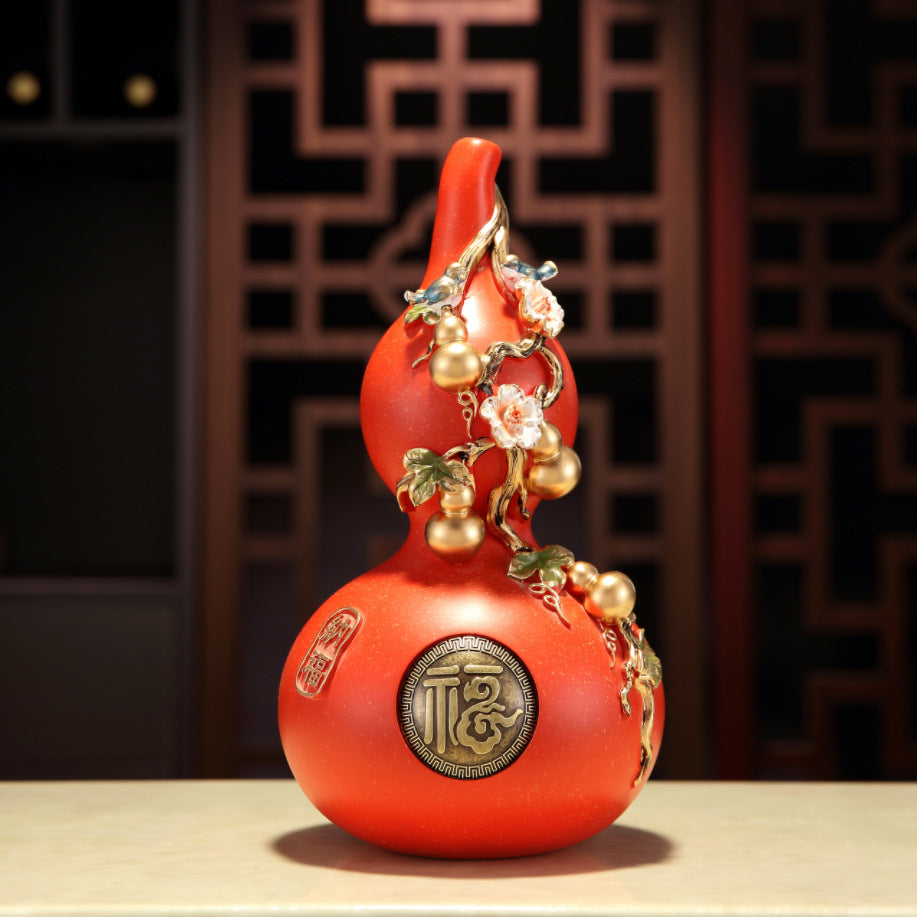 New Chinese Style Gourd Vase, Five Blessings Tall Slim Ornament, Premium Decor for Entryway, Living Room & Wall Niche, Housewarming Gift