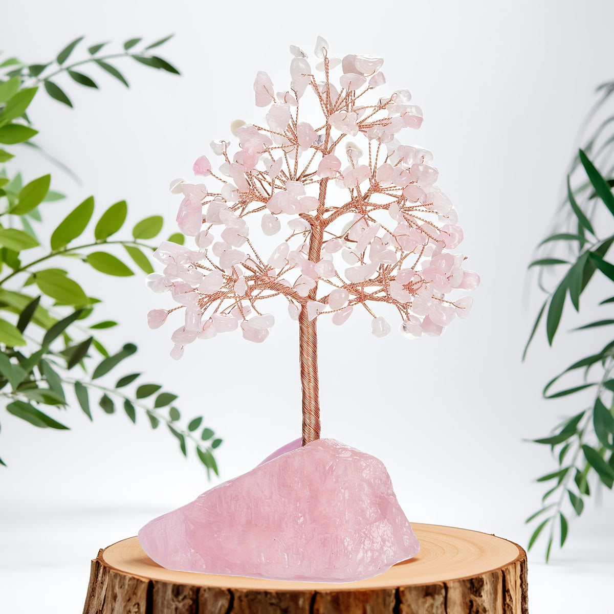 Rose Quartz Crystal Tree of Life - Chakra Tree, Feng Shui Decor - Handmade Gemstone Christmas Tree, Good Luck Money Tree Bonsai, Home Desktop Decoration Simulation Tree, Pink Crystal, Spiritual Gift