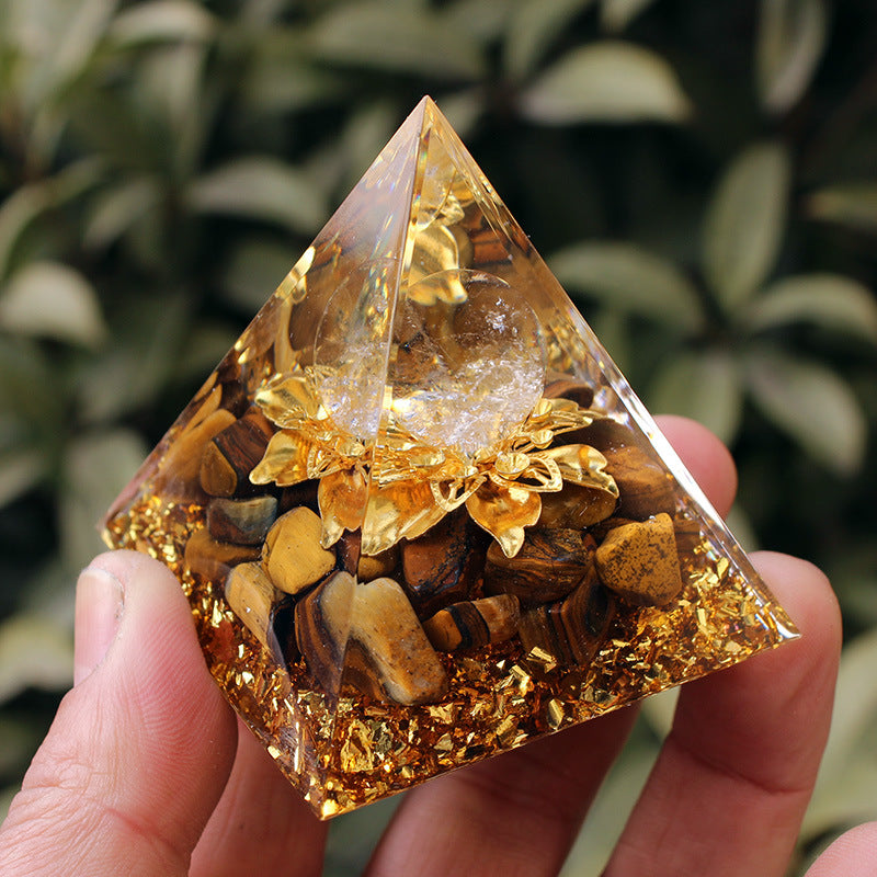 New Resin Craft with Crystal Chips Pyramid & Crystal Sphere, Decor Ornament for Home, Bedroom & Car