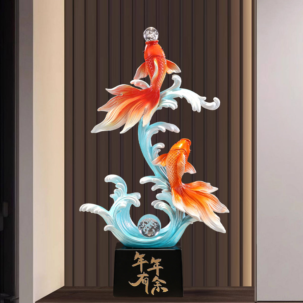 Luxury Large Koi Fish Ornament, Wealth & Abundance Feng Shui Decor, High-end Statue for Entryway, Living Room & Wall Niche, Housewarming Gift