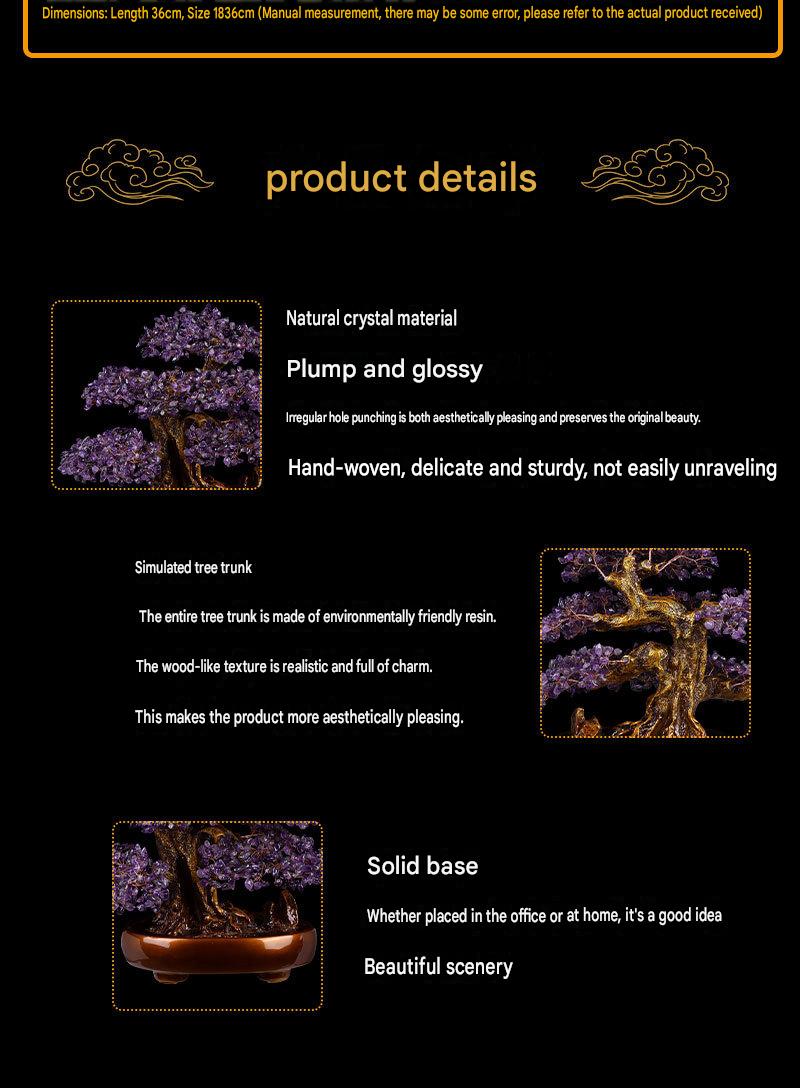 Natural Amethyst Money Tree, Hand Woven Feng Shui Ornament, Wealth & Luck Decor for Home Office, Gift for Business Opening & Fortune Blessing
