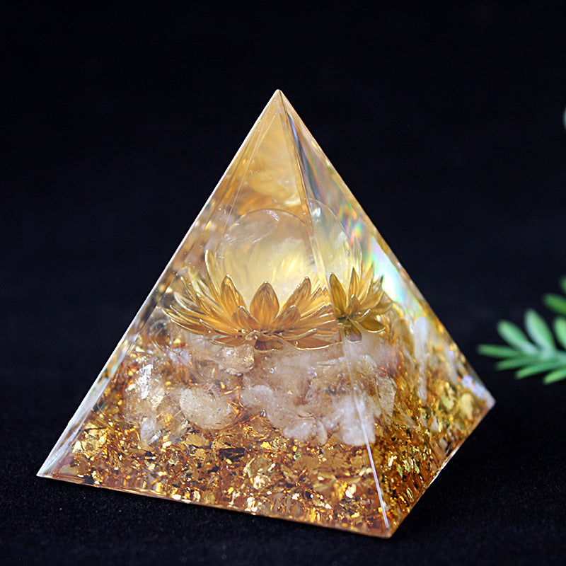 Handmade Resin Pyramid with Natural Crystal Chips, Tabletop Ornament for Home & Office, Gift Idea