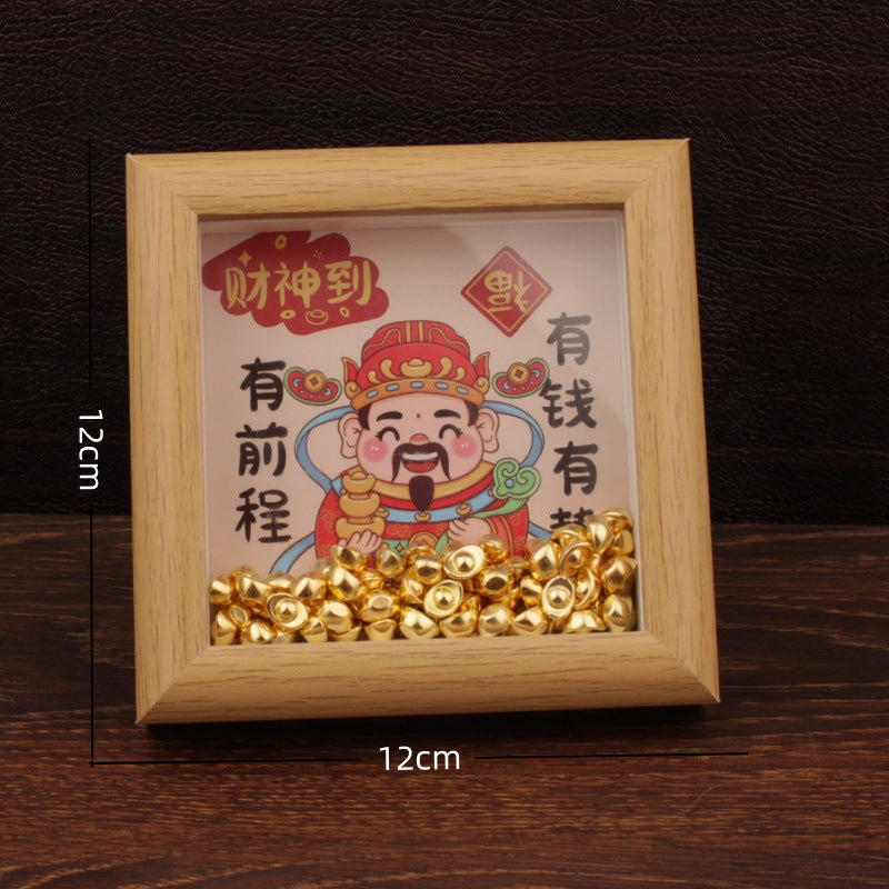 Hollow Frame God of Wealth Ornament, Crystal Gold Ingot Feng Shui Decor, Prosperity Fortune Desktop Decoration