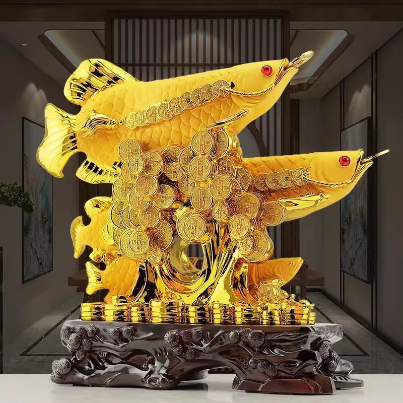 Luxury Multi-Dragon Golden Fish Decor, Elegant Art Ornament for Home Office Shop Decoration, Ideal Gift for Store Grand Opening