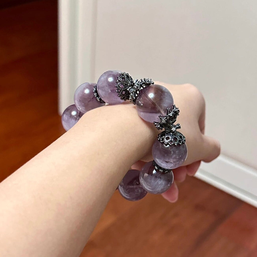 Natural Large Bead Purple Rabbit Hair Crystal Bracelet for Women Bracelet Gift