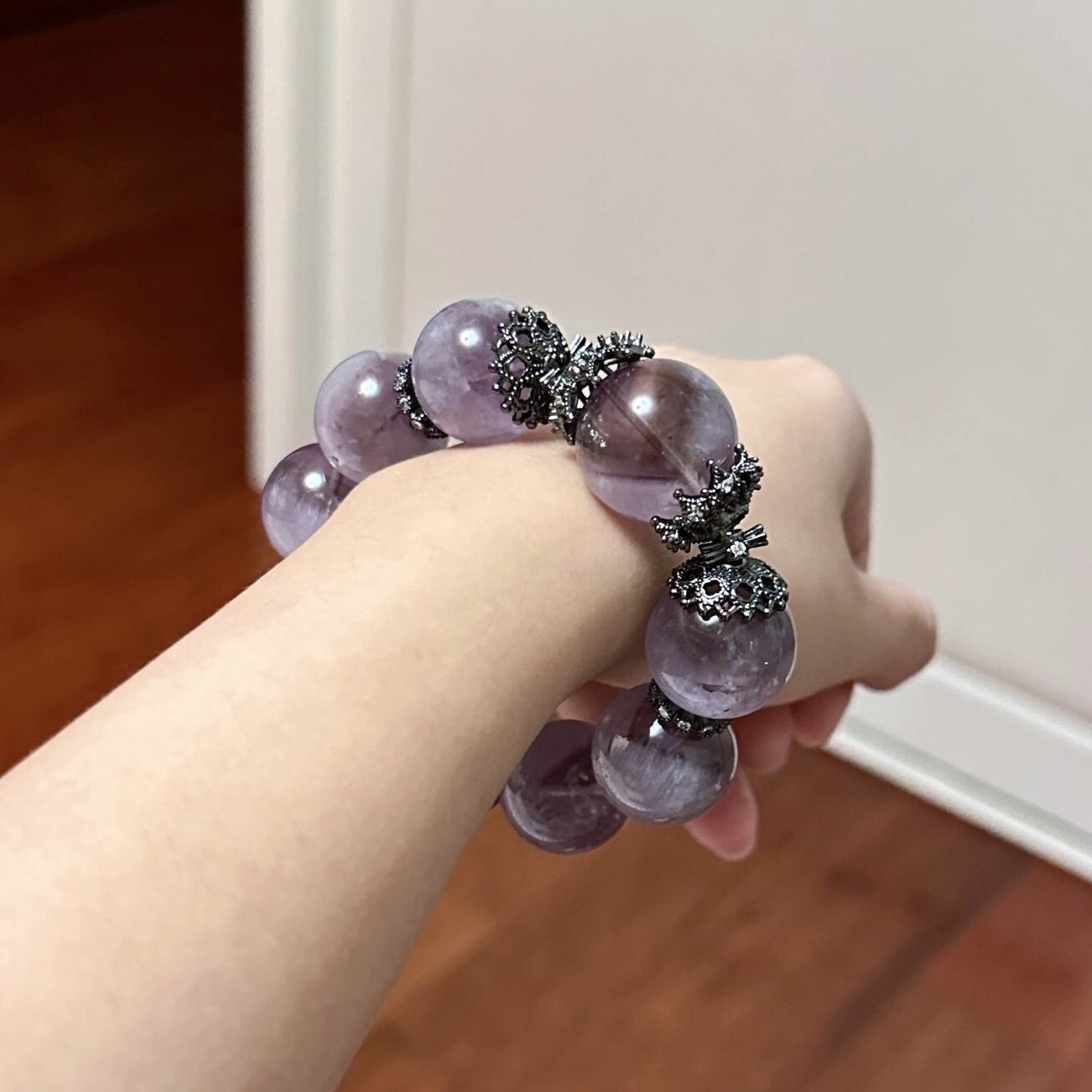 Natural Large Bead Purple Rabbit Hair Crystal Bracelet for Women Bracelet Gift