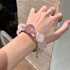Natural Old Mine Rose Quartz & Amethyst Bracelet for Women, Original Design Large Bead Whitening Crystal Jewelry