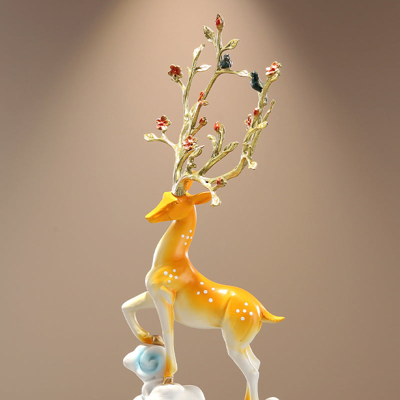 Tall Deer & Chinese Cabbage Ornament, Feng Shui Decor for Entryway Screen, Niche, Living Room & Office, Housewarming & Business Opening Gift