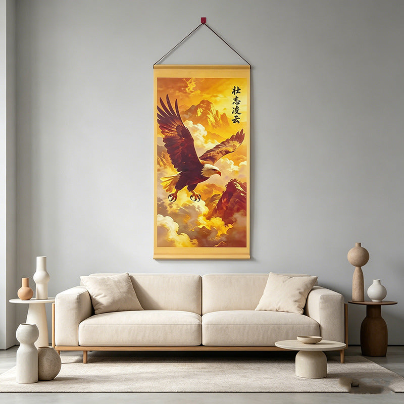 New Arrival Ambition Soaring High Scroll Painting, Grand Prospect Chinese Style Wall Art, Hanging Decor for Living Room, Entryway, Office & Corridor