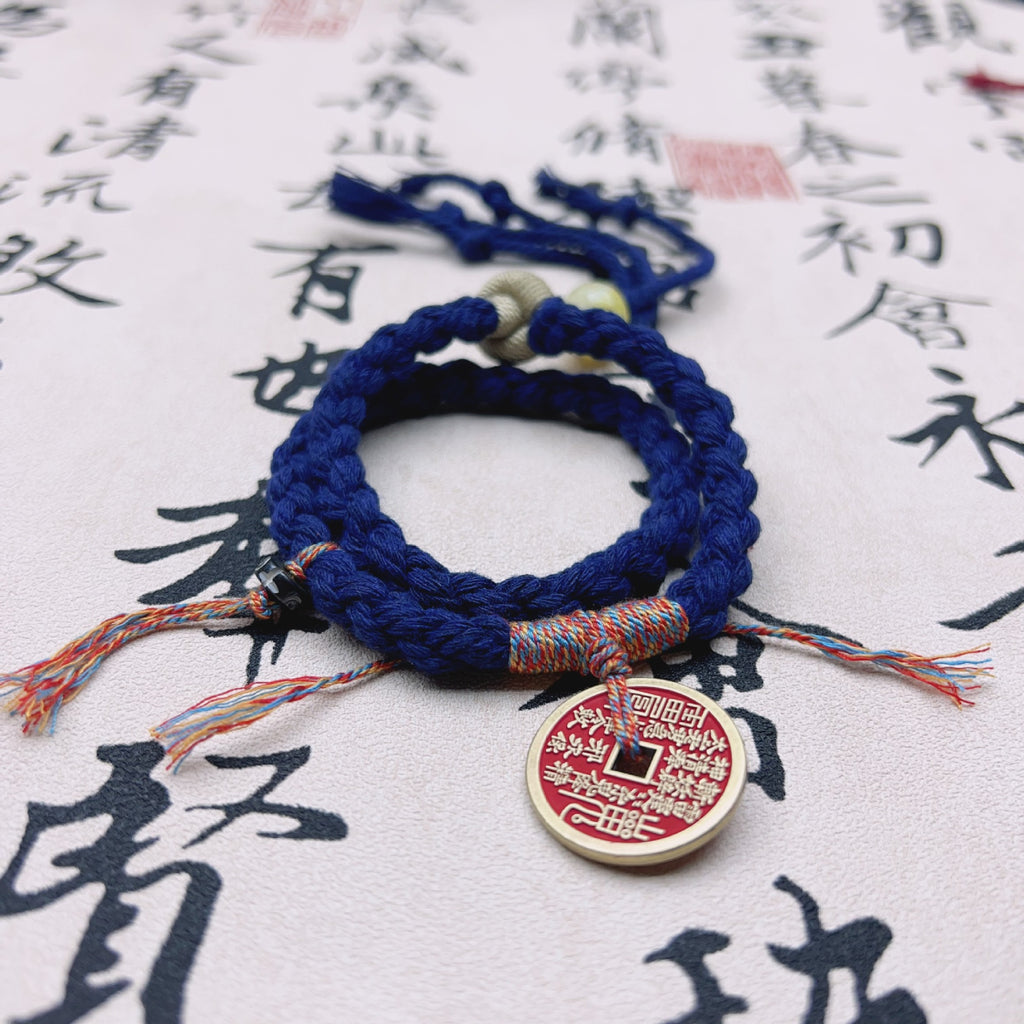 New Chinese Style Cinnabar Mountain Ghost Coin Double Wrap Bracelet Semi-Finished Handmade Rope
