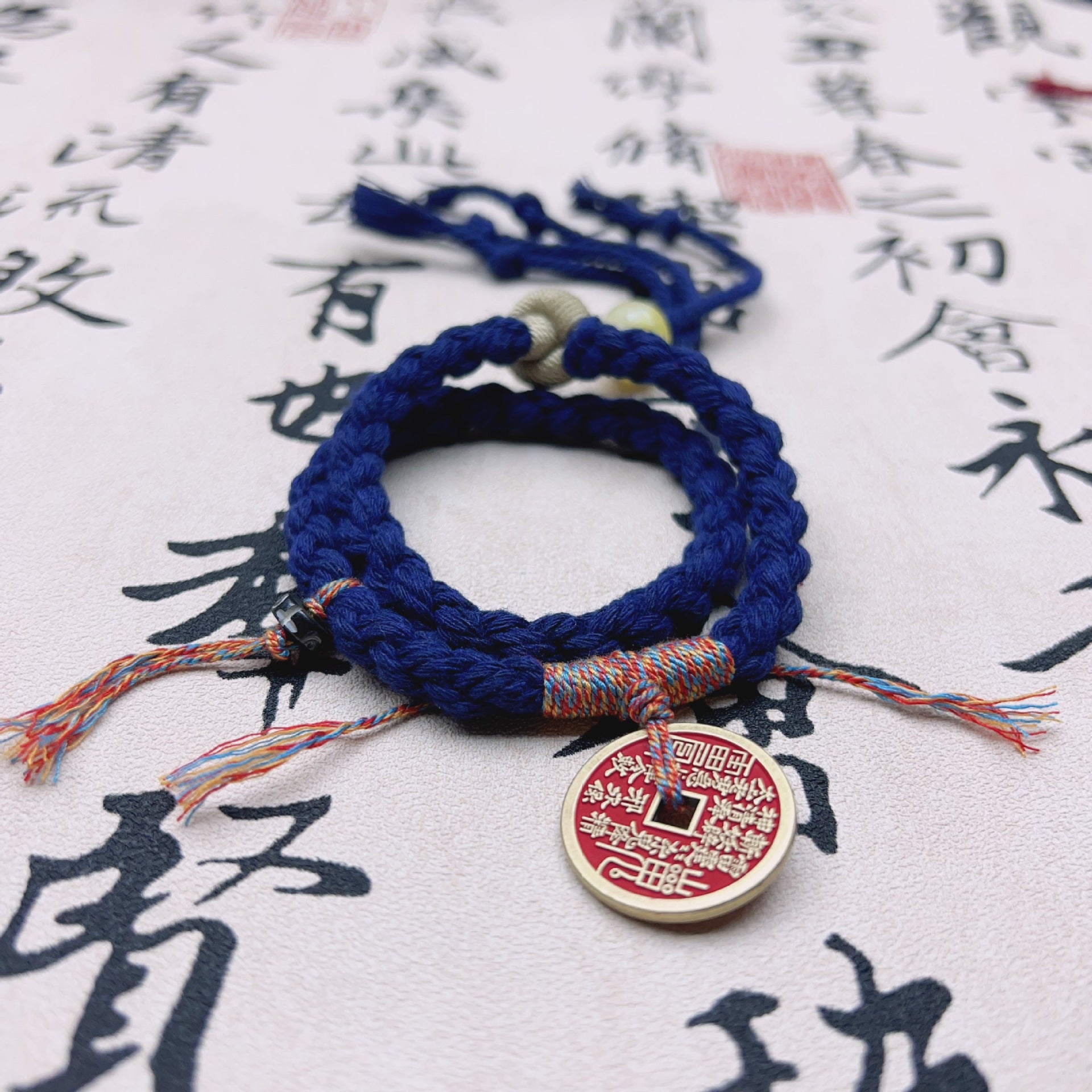 New Chinese Style Cinnabar Mountain Ghost Coin Double Wrap Bracelet Semi-Finished Handmade Rope