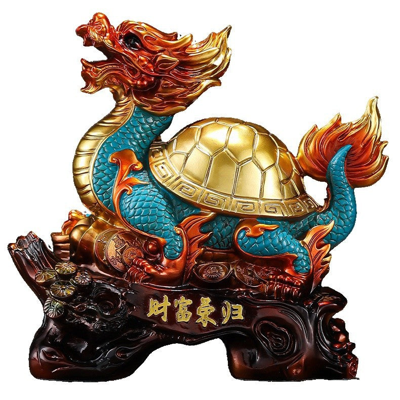 Dragon Turtle Feng Shui Ornament, Wealth Attracting Decor for Office Desk, Living Room & Entryway, Business Gift for Grand Opening & Housewarming