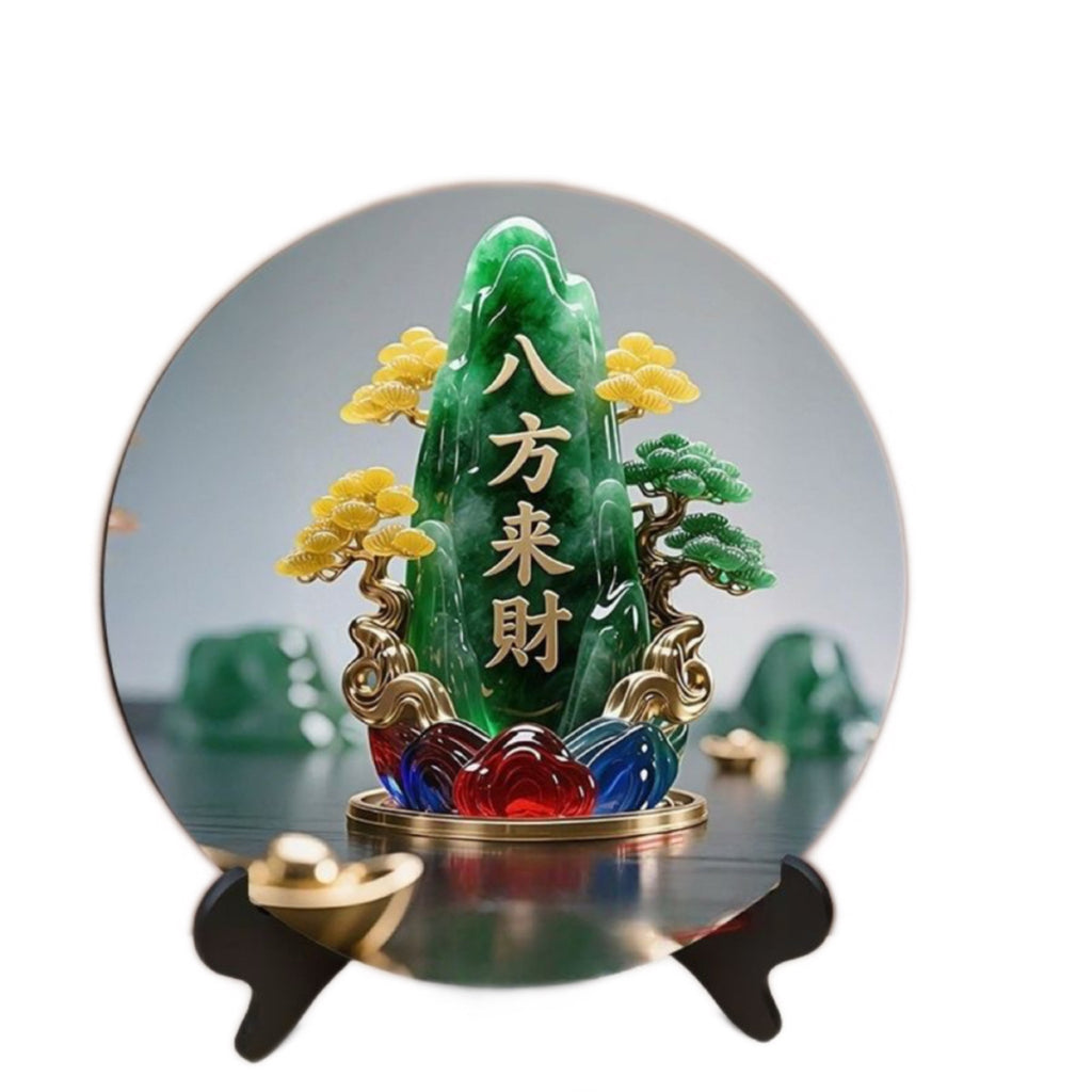 Jade Gourd Ornament, Wealth Attracting Feng Shui Decor, Eight Directions Fortune Tabletop Stand, Lucky Home Decor for Entryway, Living Room & Desk