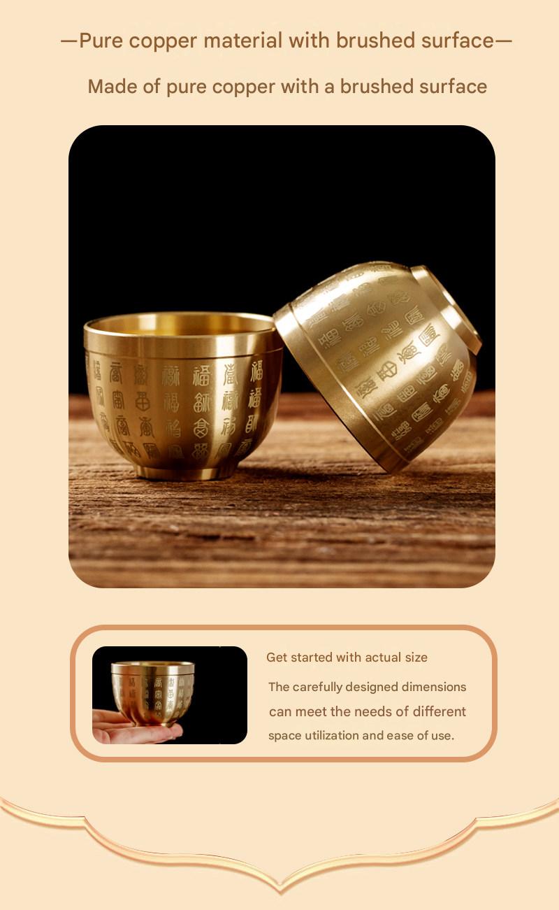 Small Brass Offering Cup for Water or Wine, Chinese God of Wealth & Buddha Altar Supply, Home Tabletop Decoration
