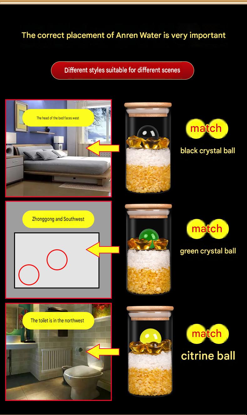 Anrenshui Feng Shui Glass Bottle Ornament with Six-Emperor Coins, Home Decor for West-Facing Bedhead & Northwest Toilet, Bedroom Living Room Lucky Decoration