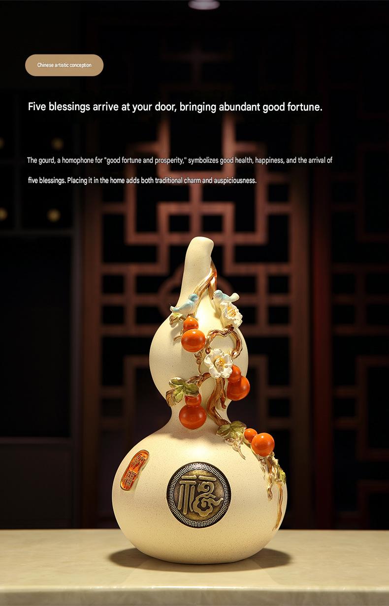 New Chinese Style Gourd Vase, Five Blessings Tall Slim Ornament, Premium Decor for Entryway, Living Room & Wall Niche, Housewarming Gift