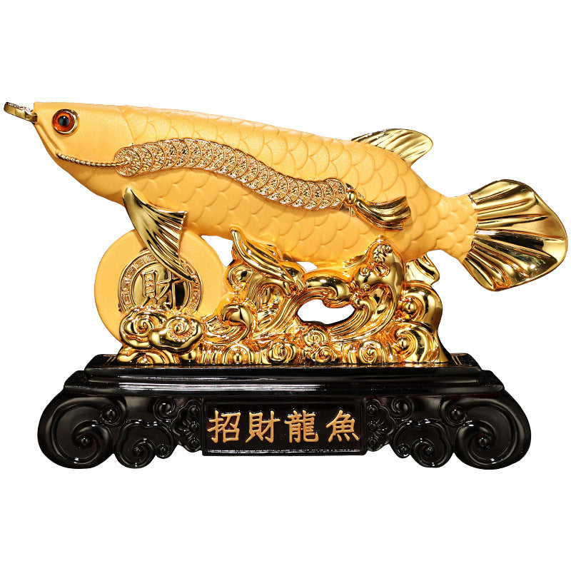 Golden Dragon Fish Ornament, Electroplated Gold Resin Craft, Creative Fortune Fish Statue, Business Opening Gift for Office & Store