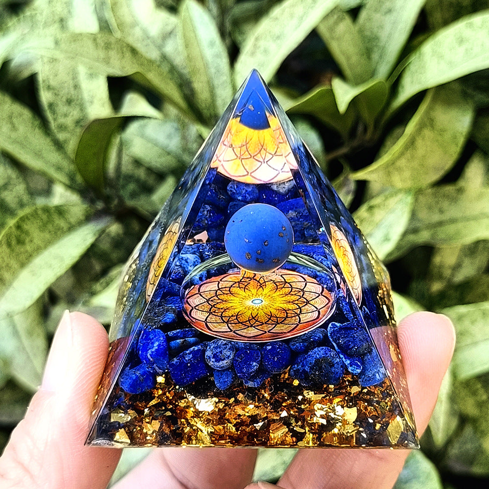 Resin Crystal Chip Pyramid Ornament, Handmade Craft for Home & Office Decor, Ideal Gift
