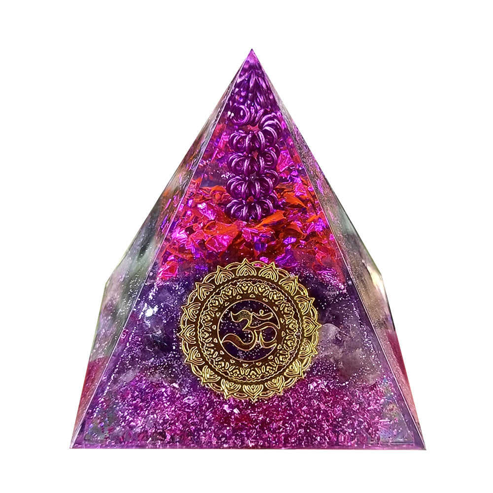 Crystal Chips Resin Pyramid, Handmade Ornament for Home & Office Decor, Gift