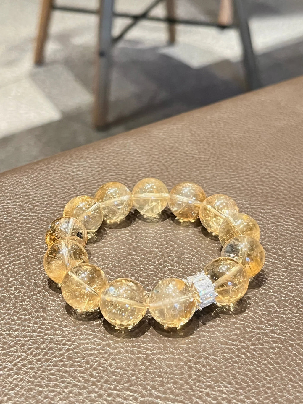 Natural Yellow Azeztulite Bracelet for Women, Large Size Citrine Beads,  Luxury Niche Delicate Jewelry
