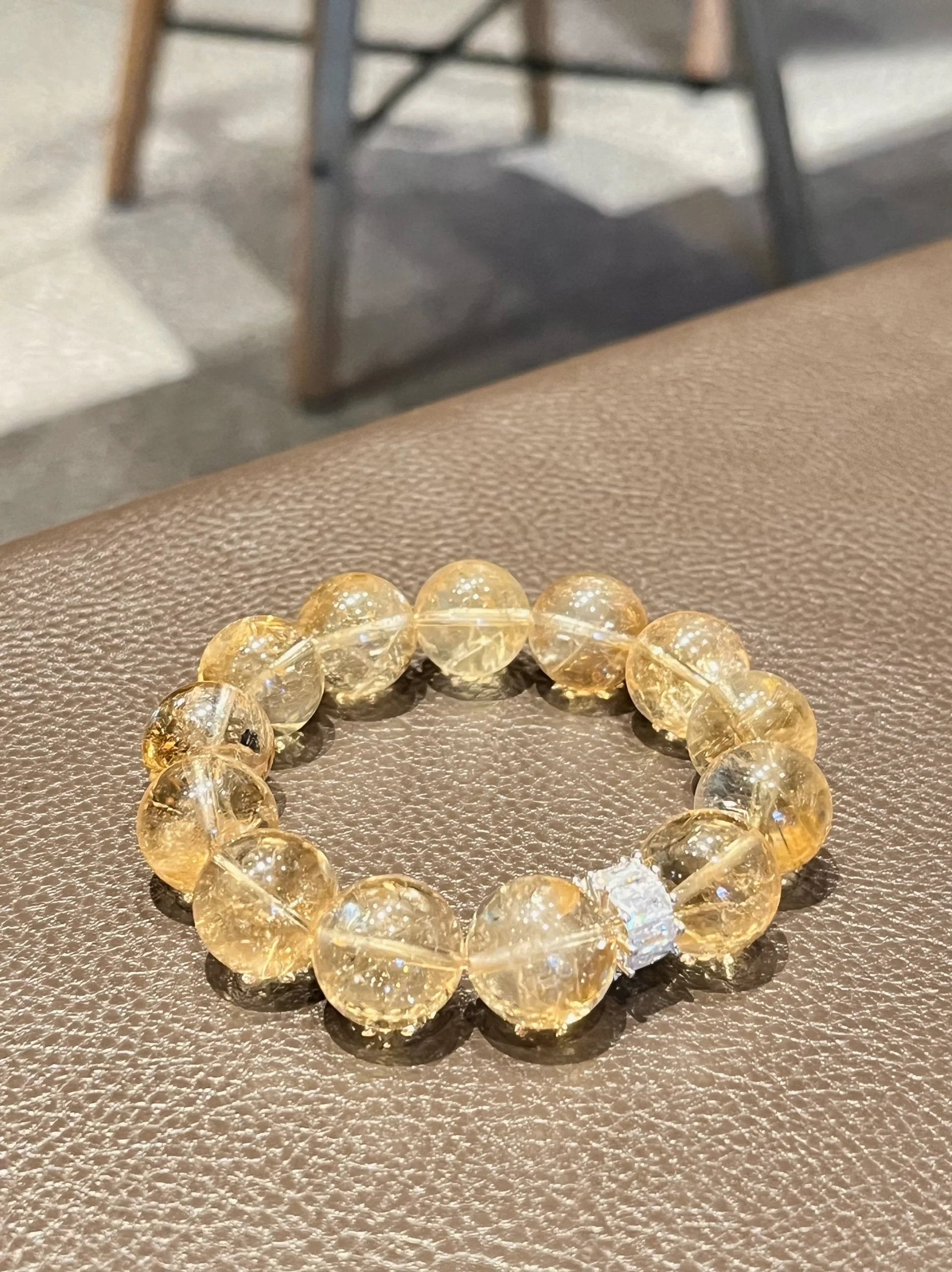 Natural Yellow Azeztulite Bracelet for Women, Large Size Citrine Beads,  Luxury Niche Delicate Jewelry