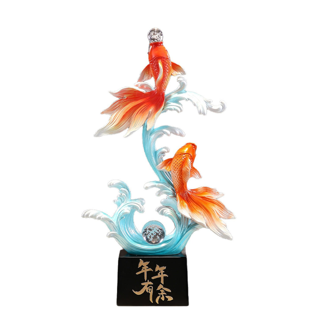 Luxury Large Koi Fish Ornament, Wealth & Abundance Feng Shui Decor, High-end Statue for Entryway, Living Room & Wall Niche, Housewarming Gift
