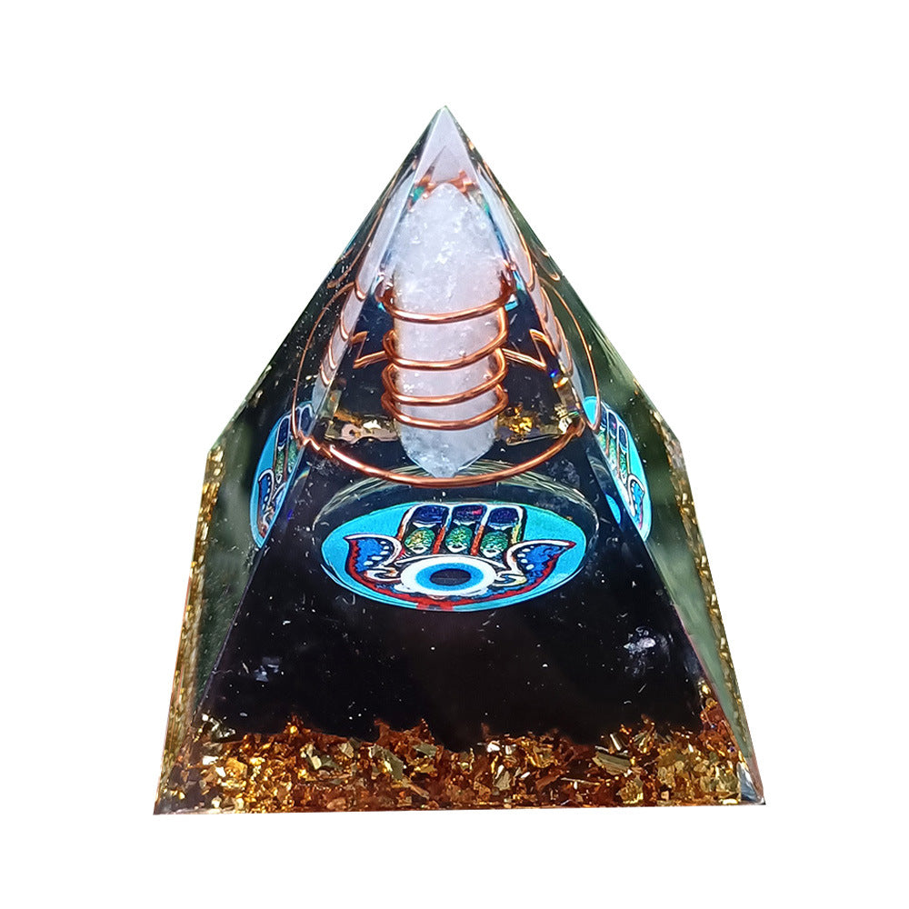 Handmade Resin Pyramid with Natural Crystal Chips, Tabletop Ornament for Home & Office, Gift Idea