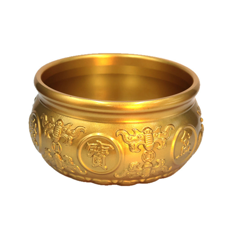 Brass Double Fish Treasure Basin Ornament, Eight Blessings Feng Shui Wealth Bowl with Gold Ingots, Entryway & Reception Desk Prosperity Decoration, Lucky Home Business Craft Gift