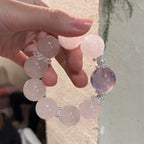 Natural Old Mine Rose Quartz & Amethyst Bracelet for Women, Original Design Large Bead Whitening Crystal Jewelry