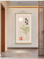 New Chinese Style Scroll Wall Hanging, Auspicious Entryway Tapestry Decor, Warm Home Corridor Wall Art for Front Door