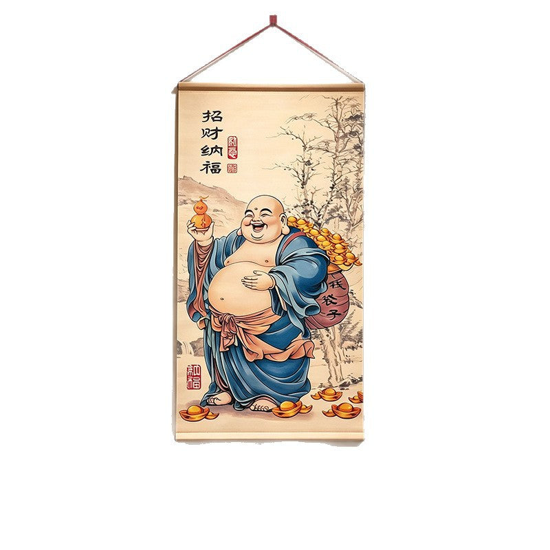 Chinese Style Maitreya Buddha Painting, New Chinese Wall Art, Blessing Wall Hanging for Entryway, Tea Room & Dining Room Decor