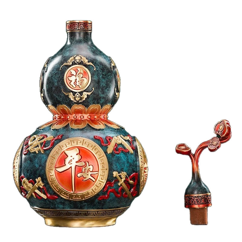 Eight Treasures Gourd Copper Ornament, Handcrafted Hollow Openable Brass Gourd Pendant, Chinese Style Home & Office Decor