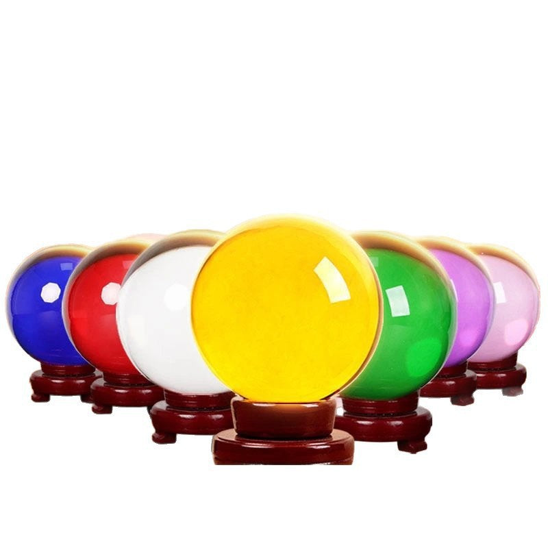 Multicolor Crystal Sphere Ornament with Base, Yellow Red Blue Green Pink Purple White Glass Crystal Ball Decor for Entryway Bedroom Living Room