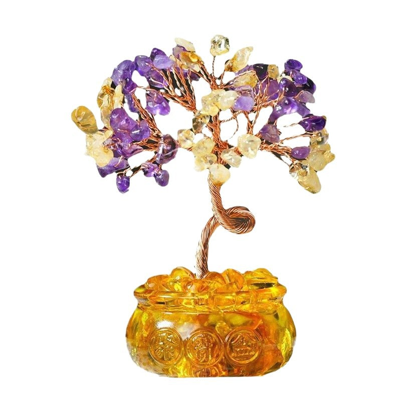 Natural Citrine Money Tree Glass Ingot Treasure Bowl Crystal Tree Desktop Ornament
