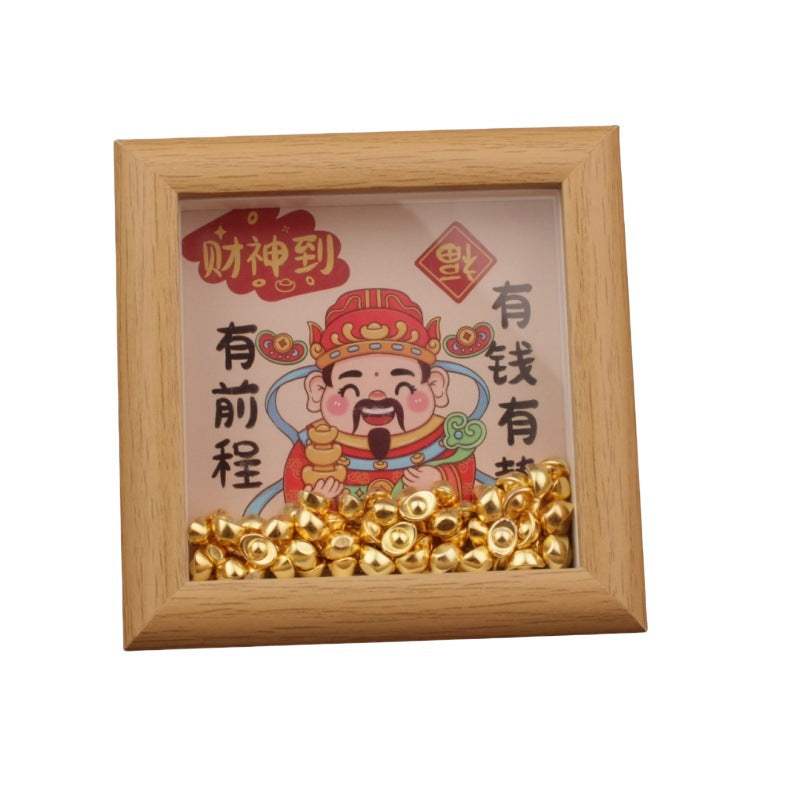 Hollow Frame God of Wealth Ornament, Crystal Gold Ingot Feng Shui Decor, Prosperity Fortune Desktop Decoration